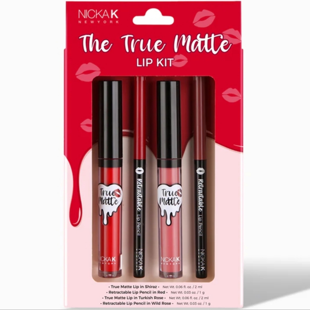 Nicka K The True Matte Lip Kit - Red & Pink Shades (Lipsticks + Lip Liners)